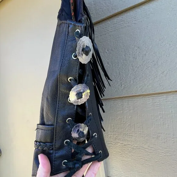 Interstate Leather button up fringe vest, side lashes - size L VGUC - Picture 3 of 7